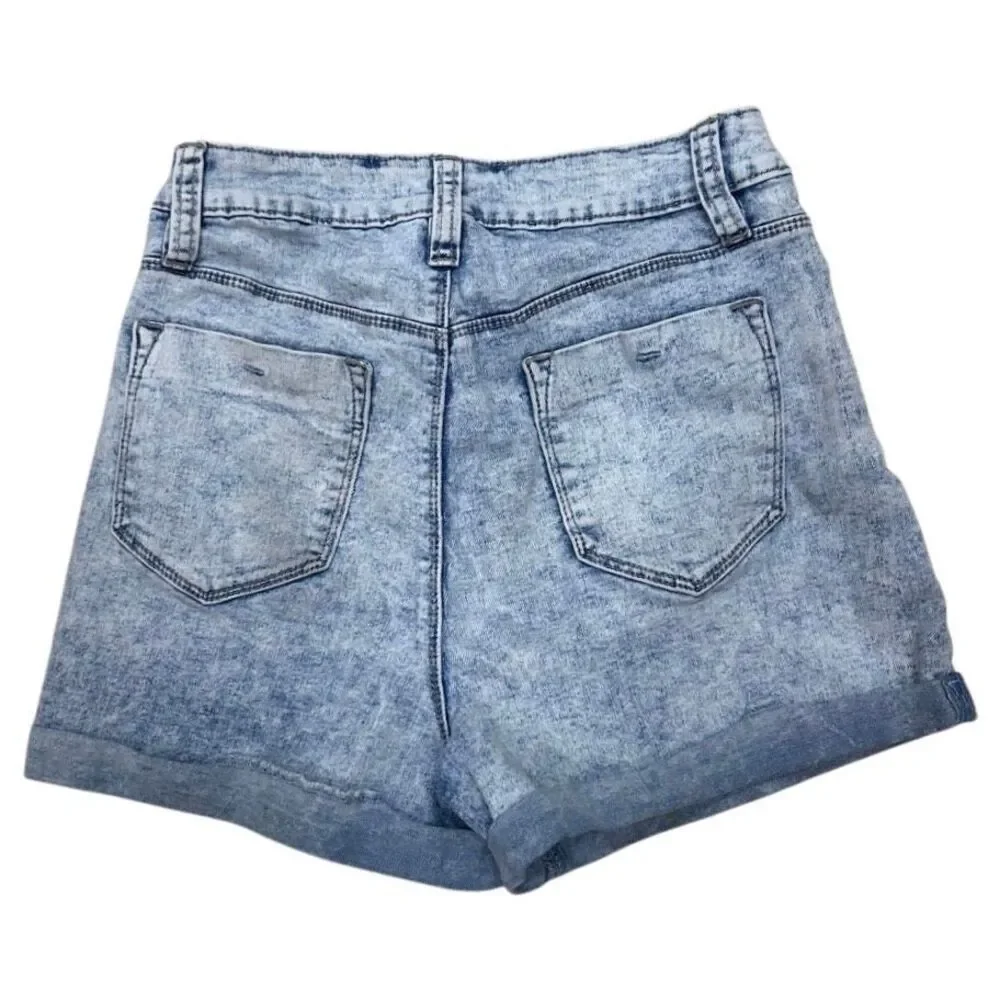 YMI Vtg Denim Shorts Women's Junior 7/28 Blue High Rise Acid Wash Rolled Cuffs